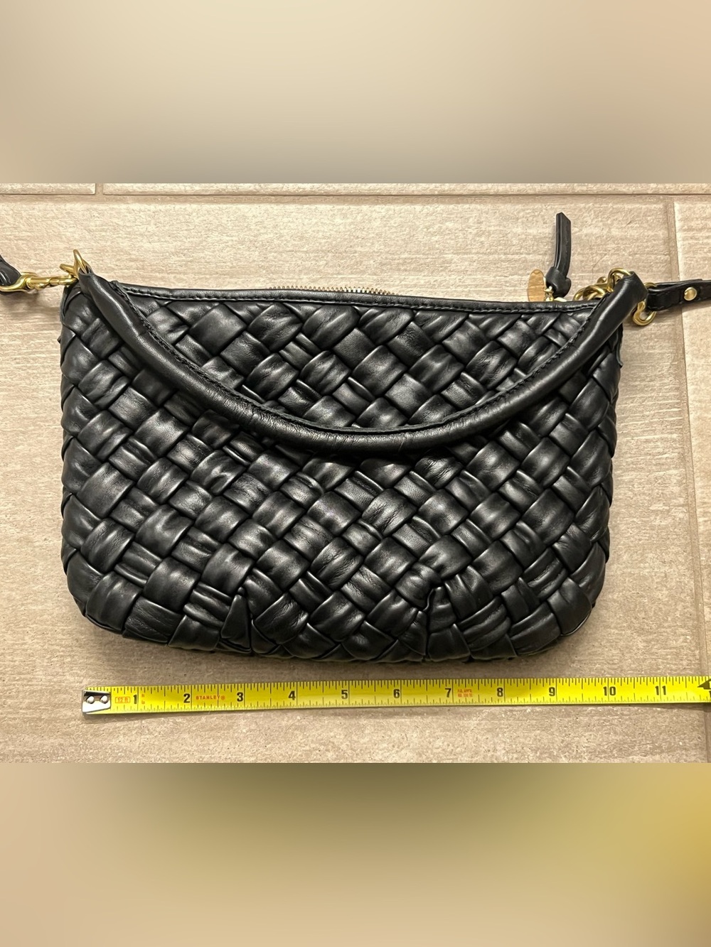 Clare V Black Petit Moyen Puffy Woven Leather Shoulder Bag with Gold Hardware - Picture 11 of 12